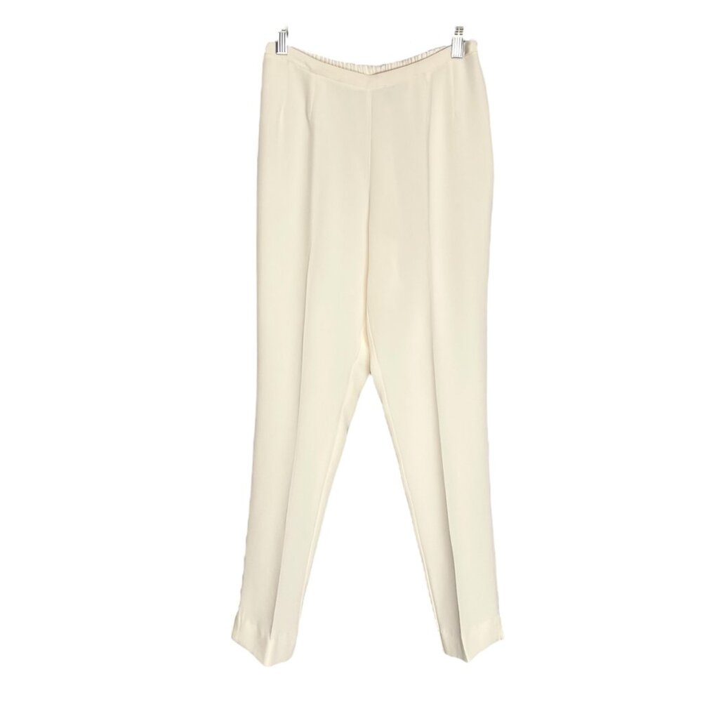 Nina Raynor Womens Silk Pants Off White Ivory Side Zip Straight Leg size XS